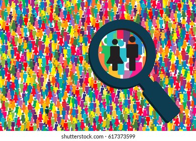 Searching job vector. Magnifier looking for people. People Search.