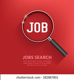 Searching jobs, design on red background. Clean vector.