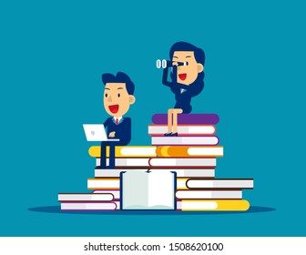 Searching and Learning. Concept business analysis vector illustration, Kid business, Flat cartoon style design.