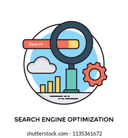 
Searching lens, gear, and cloud in an icon depicting search engine optimization 
