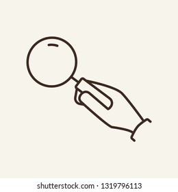 Searching line icon. Magnifier glass, loupe, hand. Search concept. Can be used for topics like examining, checking, discovery, detective