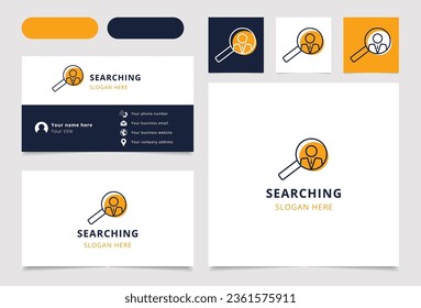 Buscando el diseño del logo con un lema editable. Libro de promoción de marca y plantilla de tarjeta de visita.