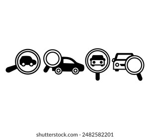 búsqueda buscando coche con lupa icono símbolo signo Vector diseño negro blanco color ilustración conjunto de colección