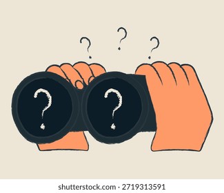 Searching, looking for opportunities concept. Hand drawn hands holding binoculars. Doodle vector illustration.