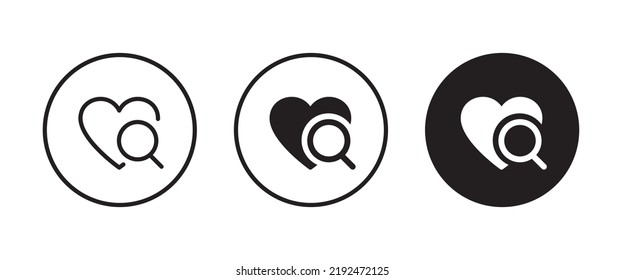 Searching Love, Finding Love, Dating, Search heart icon, Magnifying glass with heart icons,editable stroke, flat design style isolated on white linear pictogram, button, vector, sign, symbol, logo