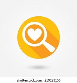 Searching A Love. Flat icon design with long shadow