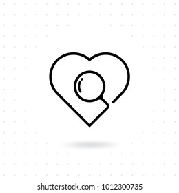 Searching a love icon. Love dating vector icon in line style. Valentines day vector illustration. looking for true love. heart symbol with magnifying glass