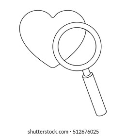 Searching a love icon in outline style isolated on white background. E-commerce symbol stock vector illustration.