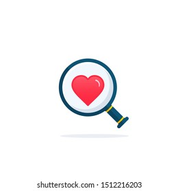 Searching A Love, Magnifying glass with heart illustration, dating concept. Vector.