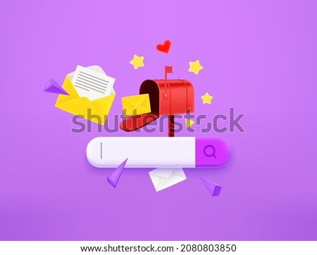 Searching for a mail concept with search tab. 3d style vector illustration
