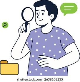 Searching Man with Magnifying Glass Vector Illustration.