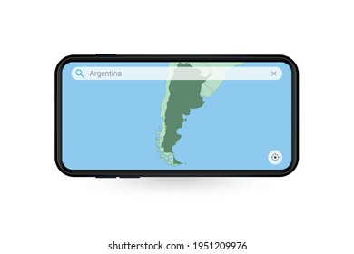 Searching map of Argentina in Smartphone map application. Map of Argentina in Cell Phone. Vector illustration.