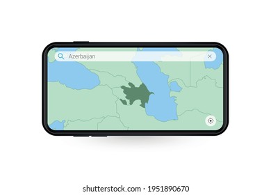 Durchsuchen Sie eine Karte von Aserbaidschan in der Smartphone-Map-Anwendung. Karte von Aserbaidschan auf dem Handy. Vektorgrafik.