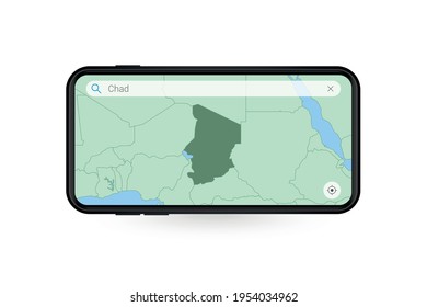 Searching map of Chad in Smartphone map application. Map of Chad in Cell Phone. Vector illustration.
