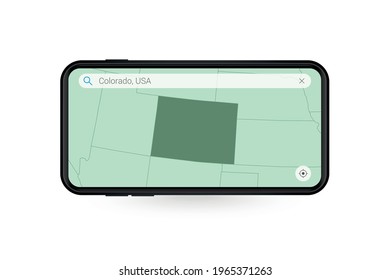 Searching map of Colorado in Smartphone map application. Map of Colorado in Cell Phone. Vector illustration.