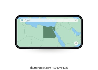 Searching map of Egypt in Smartphone map application. Map of Egypt in Cell Phone. Vector illustration.