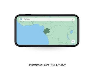 Searching map of Gabon in Smartphone map application. Map of Gabon in Cell Phone. Vector illustration.