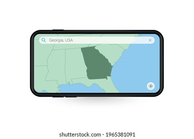 Searching map of Georgia in Smartphone map application. Map of Georgia in Cell Phone. Vector illustration.