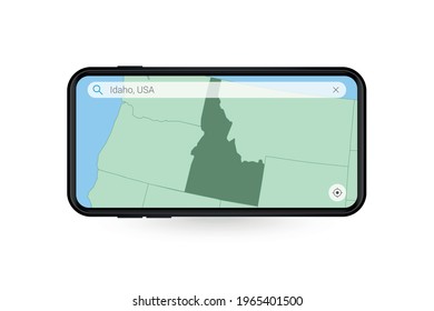 Searching map of Idaho in Smartphone map application. Map of Idaho in Cell Phone. Vector illustration.