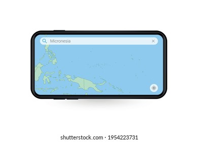 Searching Map Of Micronesia In Smartphone Map Application. Map Of Micronesia In Cell Phone. Vector Illustration.