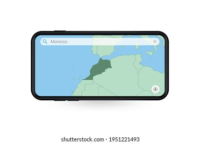 Searching map of Morocco in Smartphone map application. Map of Morocco in Cell Phone. Vector illustration.