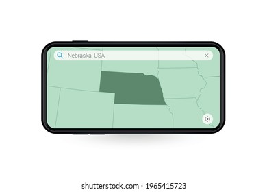 Searching map of Nebraska in Smartphone map application. Map of Nebraska in Cell Phone. Vector illustration.