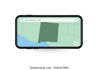 Searching map of New Mexico in Smartphone map application. Map of New Mexico in Cell Phone. Vector illustration.