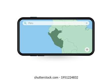 Searching map of Peru in Smartphone map application. Map of Peru in Cell Phone. Vector illustration.