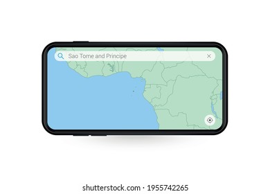 Searching map of Sao Tome and Principe in Smartphone map application. Map of Sao Tome and Principe in Cell Phone. Vector illustration.