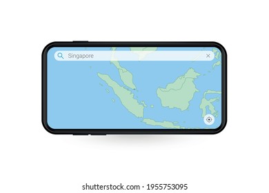 Searching map of Singapore in Smartphone map application. Map of Singapore in Cell Phone. Vector illustration.