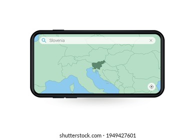 Searching map of Slovenia in Smartphone map application. Map of Slovenia in Cell Phone. Vector illustration.
