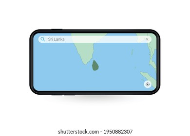 Searching map of Sri Lanka in Smartphone map application. Map of Sri Lanka in Cell Phone. Vector illustration.