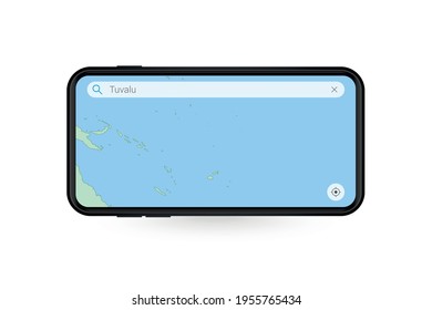 Searching Map Of Tuvalu In Smartphone Map Application. Map Of Tuvalu In Cell Phone. Vector Illustration.