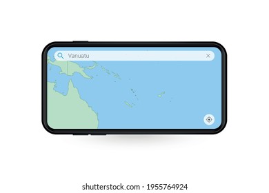 Searching map of Vanuatu in Smartphone map application. Map of Vanuatu in Cell Phone. Vector illustration.