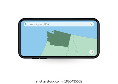 Searching map of Washington in Smartphone map application. Map of Washington in Cell Phone. Vector illustration.
