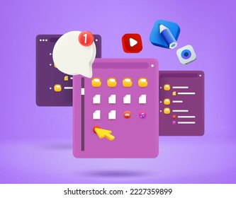 Searching media content on computer. 3d vector concept