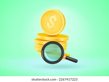 Searching for money concept. 3d vector illustration