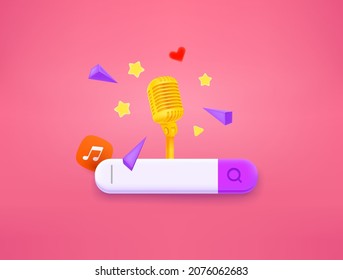 Searching for a music concept with search tab. 3d style vector illustration