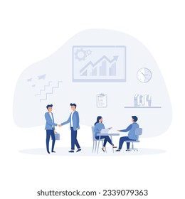 searching for new ideas solutions, working together in the company, brainstorming,  flat vector modern illustration