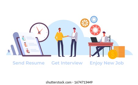 Searching new job head hunting human resources concept. Vector flat graphic design cartoon illustration