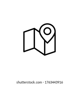 Buscando en los mapas icono en el estilo de línea negra, estilo aislado en el fondo blanco