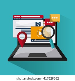Searching online design. digital marketing. colorful illustratio