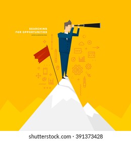 Searching for Opportunities Concept. Business Vector Illustration. Flat Style Thin Line Icons.