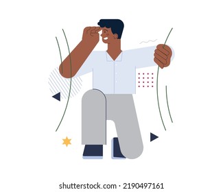 Searching For Opportunities, Decisions, New Ideas. Characters Looking Into The Future. Outlook, Forecast Or Visionary. Flat Vector Illustration