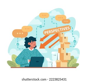 Searching for opportunities, decisions, new ideas. Characters looking into the future. Outlook, forecast or visionary set. Flat vector illustration