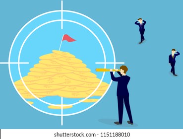 Searching for Opportunity. Illustration of a businessman looking through telescope. Business concept success and search opportunities.