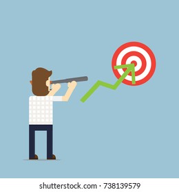 Searching for Opportunity. Illustration of a businessman looking through telescope to target. Business concept illustration