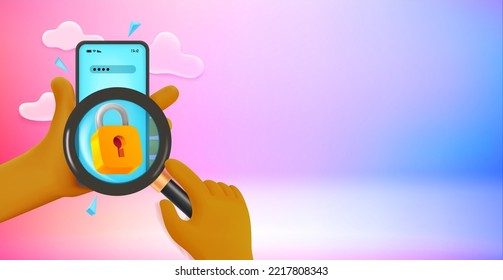 Searching password for unlock concept. 3d vector banner with copy space