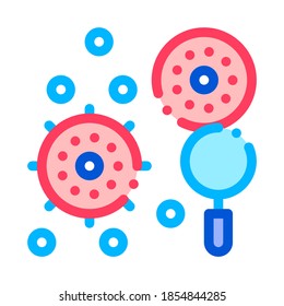 Searching Pathogen Element Vector Thin Line Icon. Pathogen Bacteria And Germ Magnifier Searching Linear Pictogram. Chemical Medical Microbe Type Infection Contour Illustration