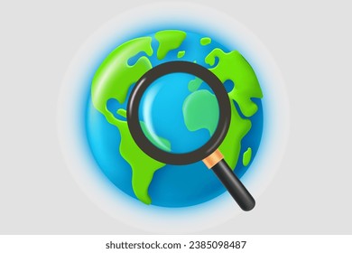 Searching place concept with The Earth and map pins. 3d vector illustration
